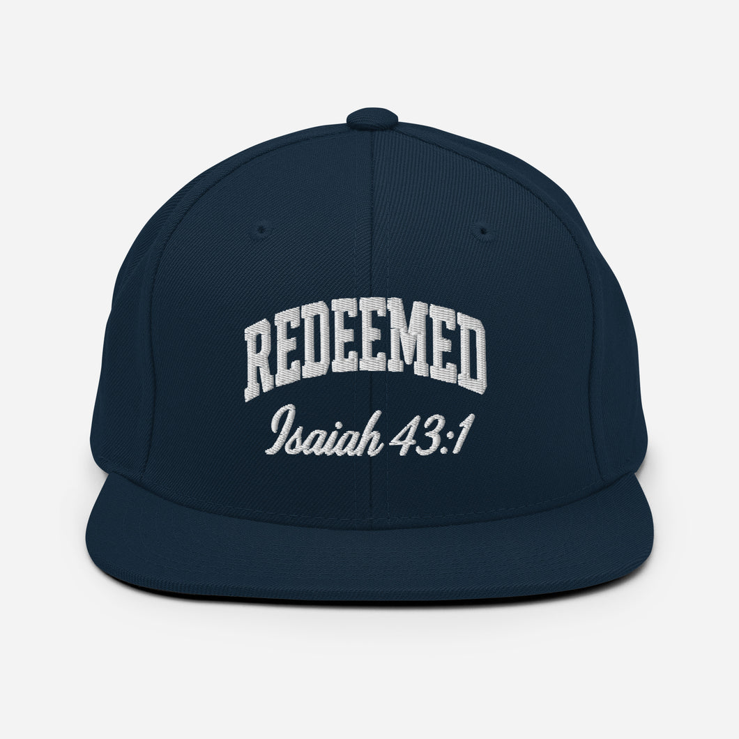 Christian Snapback Hat Redeemed Isaiah 43:1 Embroidered Cap 