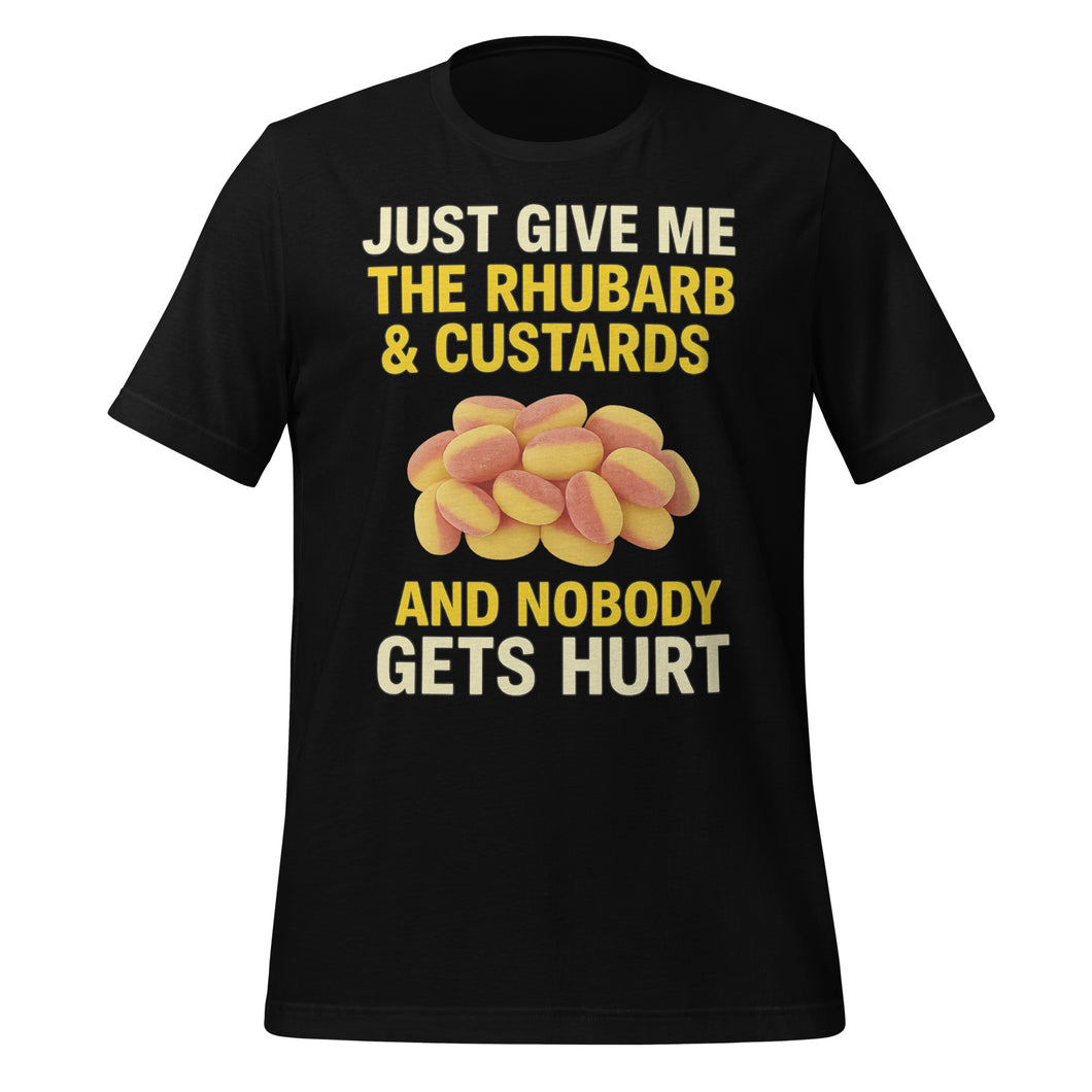 Funny Retro Sweets T-Shirt – Just Give Me the Rhubarb & Custards