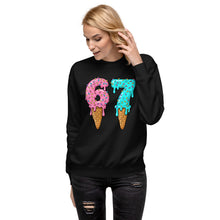 Load image into Gallery viewer, Person wearing a black sweatshirt with 67 ice cream cone design and numbers